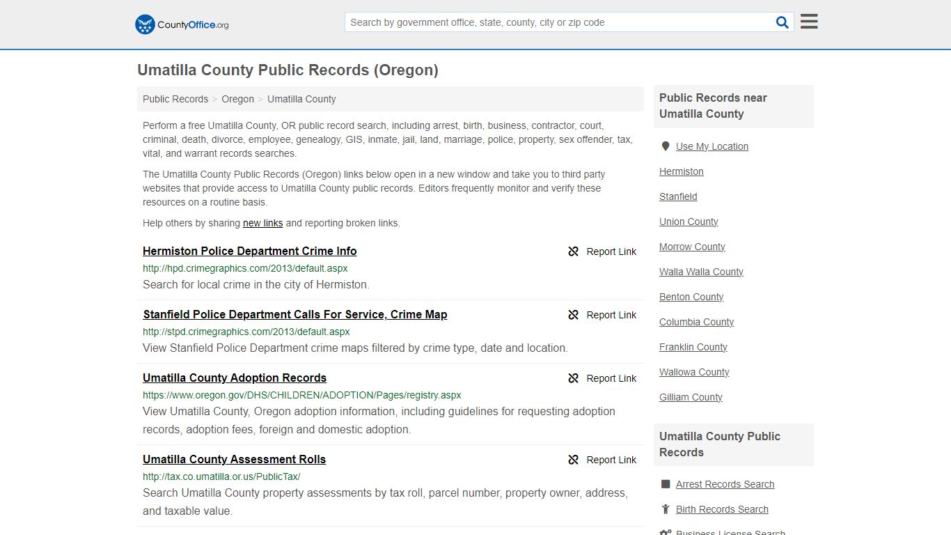 Public Records - Umatilla County, OR (Business, Criminal, GIS, Property ...