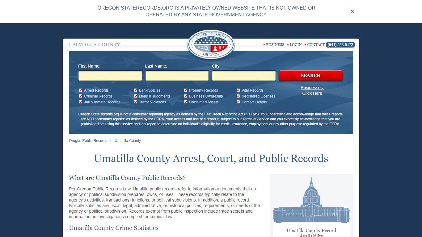 Umatilla County Arrest, Court, and Public Records